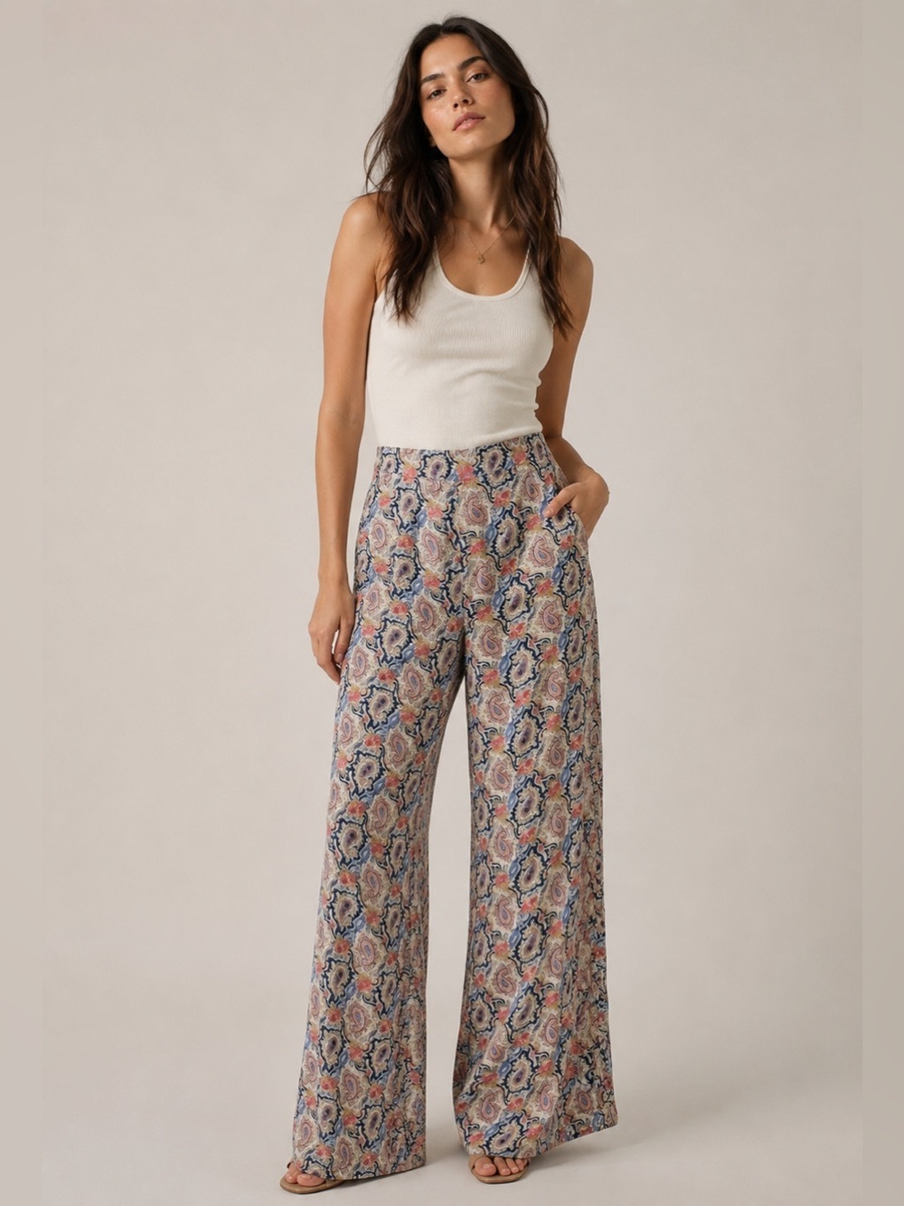 Bishop and Young Paisley Print wide leg boho pants size L